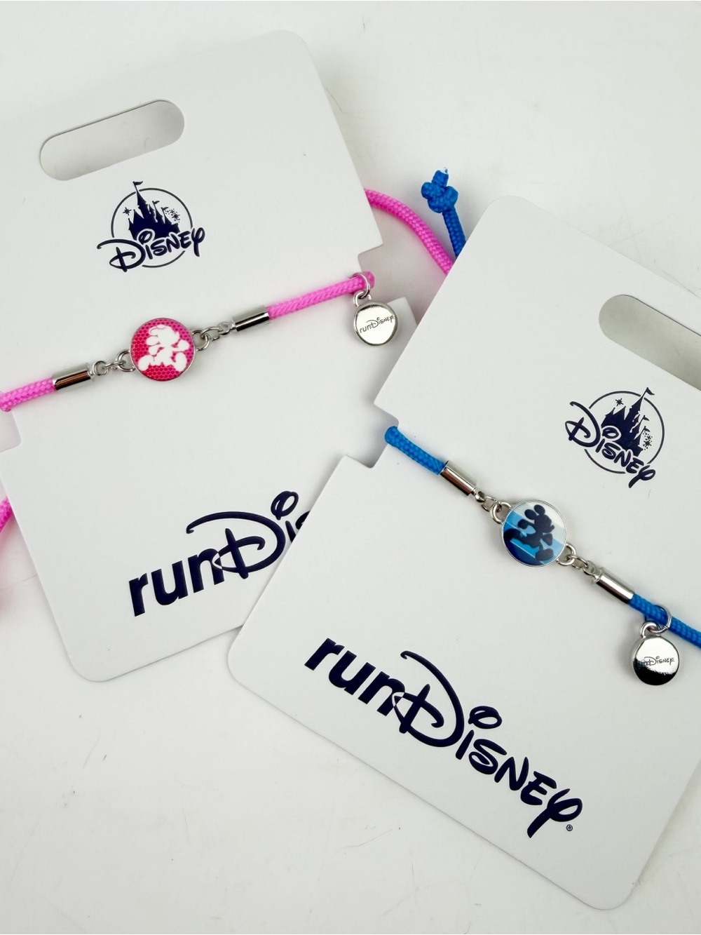 TWO Disney RunDisney Stack Cord Friendship Bracelets Mickey Mouse Pink Blue New